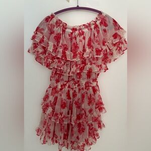 Misa Los Angeles Red Floral Ruffle Dress